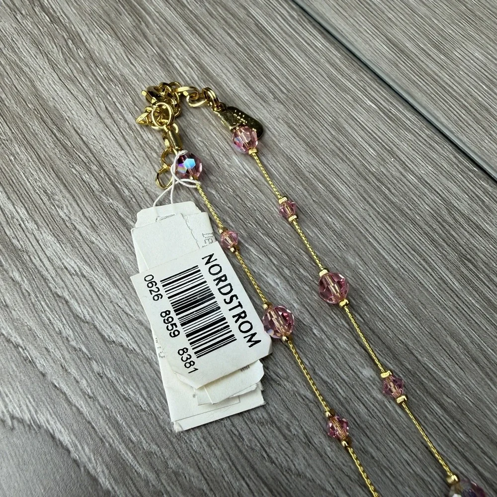 Dabby Reid Heidi Necklace Pink Swarovski Crystal Gold Plated Dbl Dangle Y New